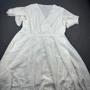 Missky White Textured Wrap Midi Dress Plus Size‎ XL Flutter Sleeve